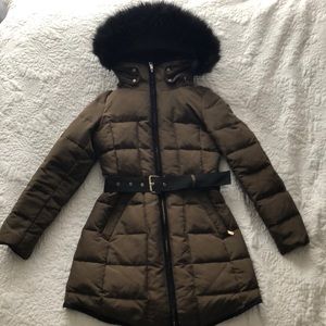 Zara down coat in deep olive green